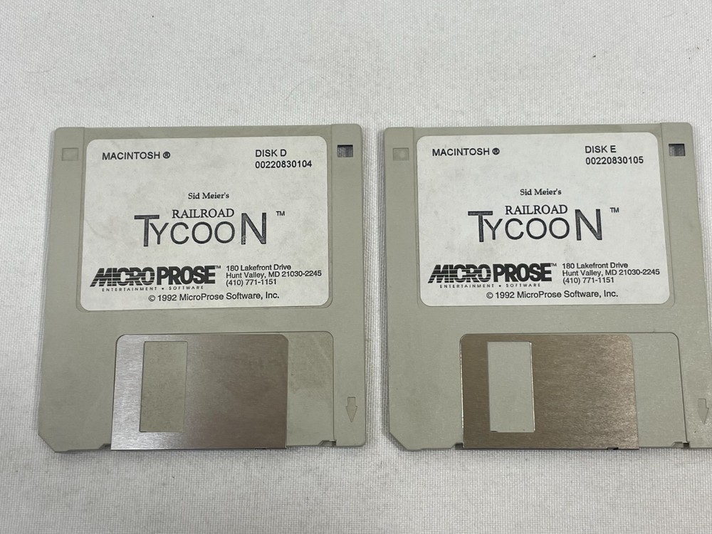 Vintage 1992 Sid Meier's Railroad Tycoon Macintosh 3.5" Floppy Disk D & E ONLY!