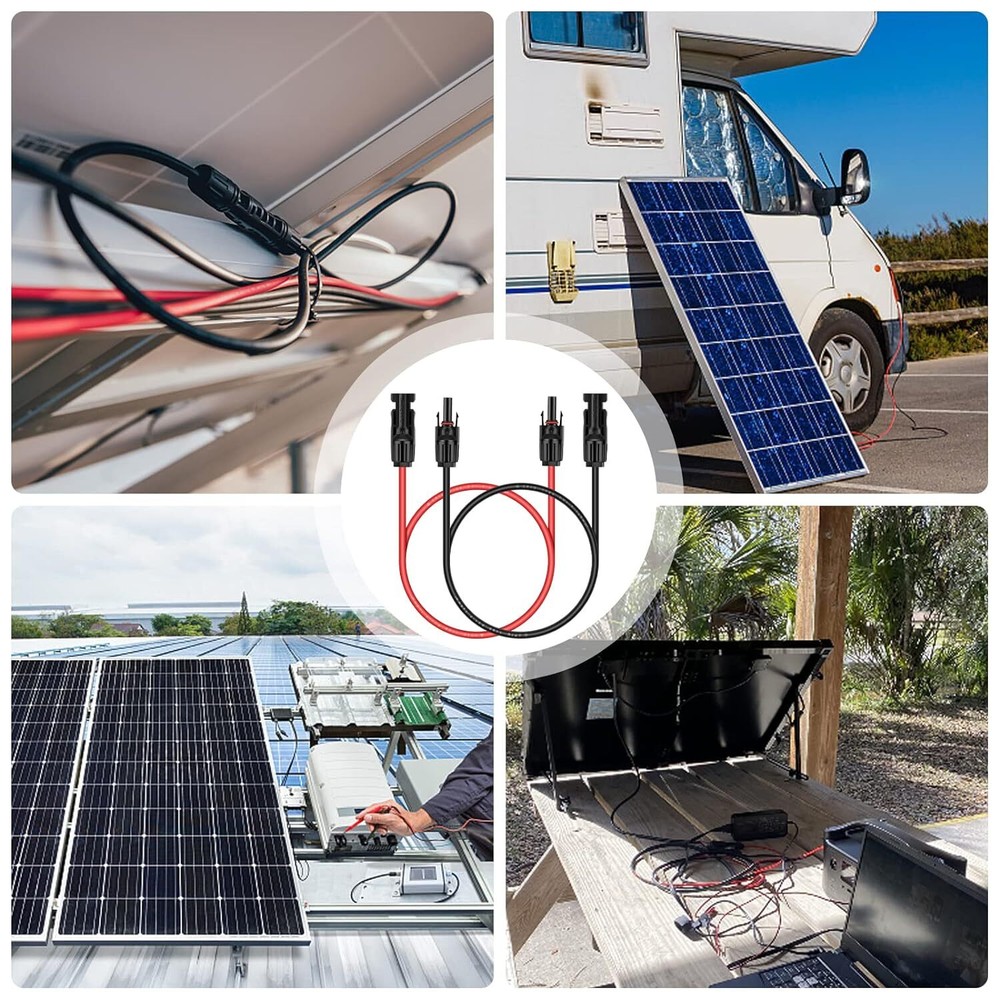 10 AWG MC4 Extension Cable PV Wire Solar Panel Connector Pair Black + Red 6mm²