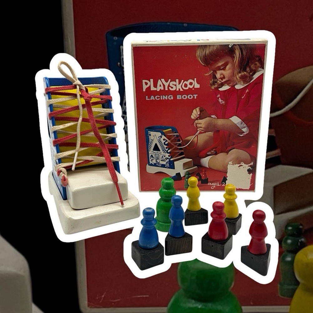 PLAYSKOOL Vintage Red Box Lacing Boot Learning While Playing in Original Box