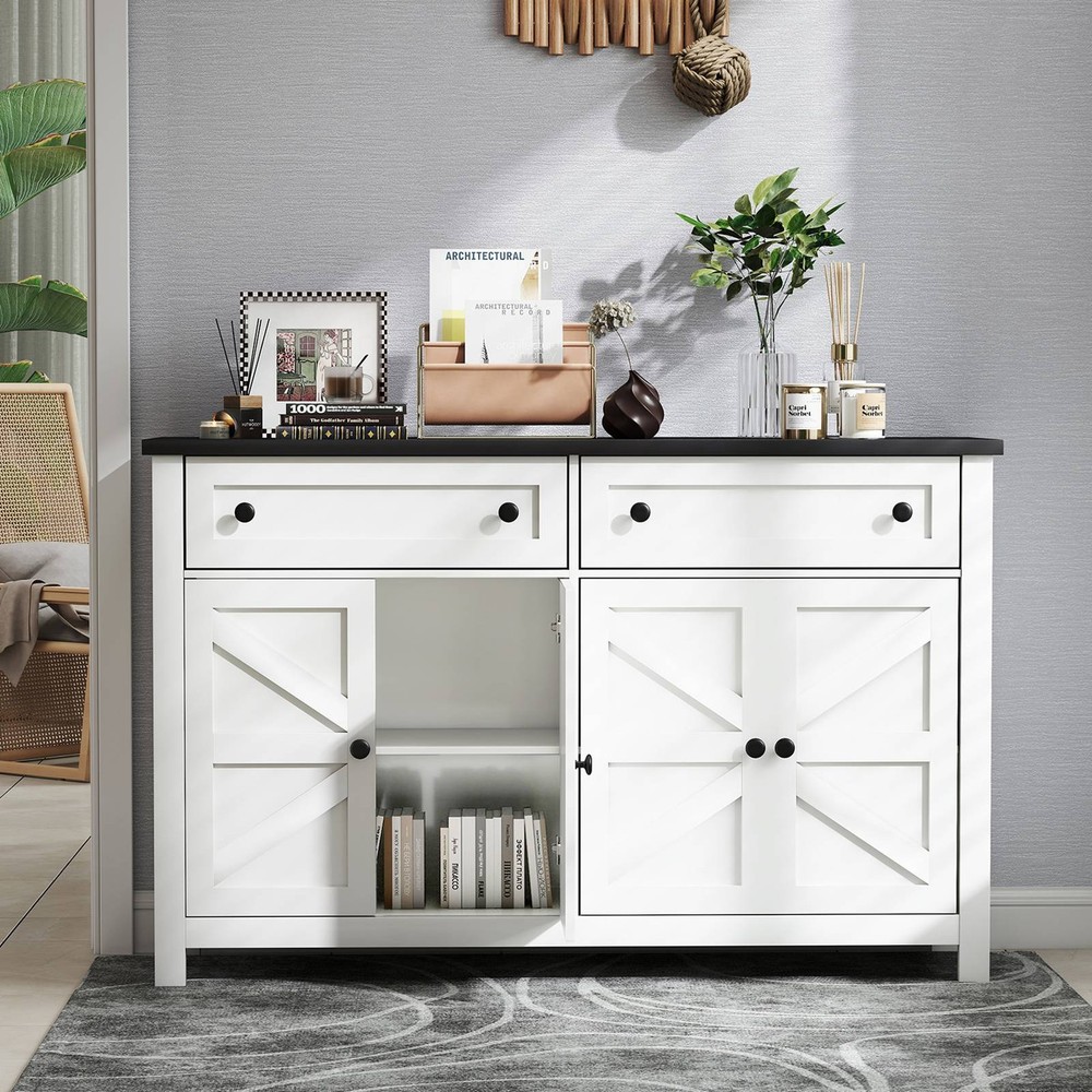 55.1in Sideboard Buffet Cabinet Kitchen Storage Sideboard With Drawers WBBF