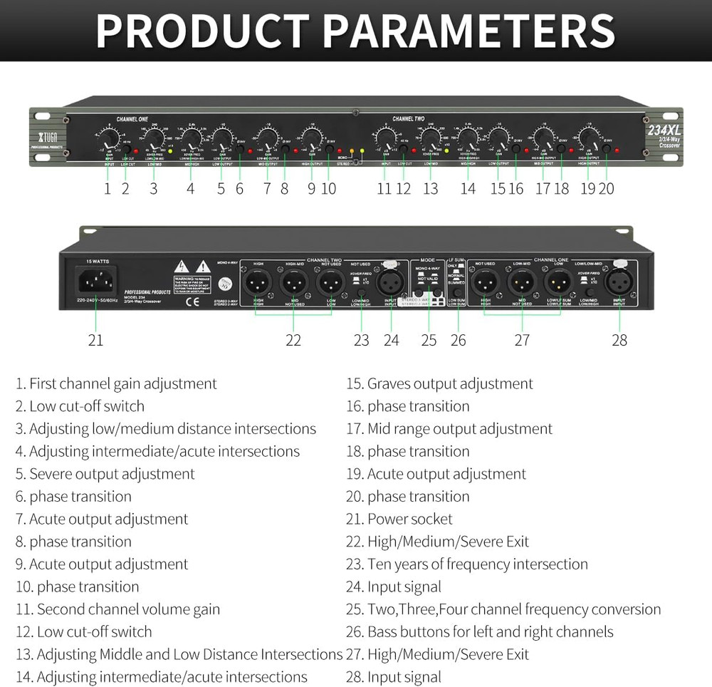 Audio Crossover Mono 4 Way, Stereo 2 Way Crossover with XLR Input and Output Pro