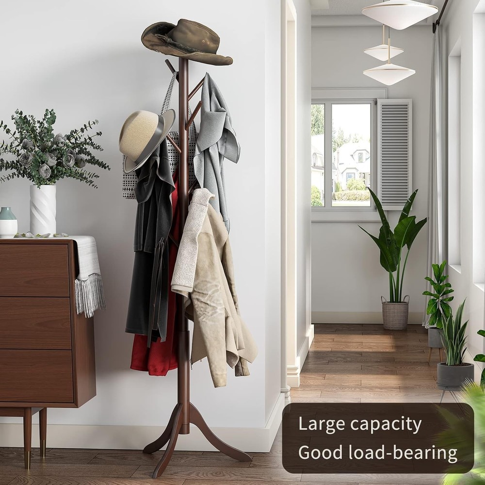 Elegant Bamboo Coat Rack with 8 Hooks - Adjustable Height & Space-Saving Design