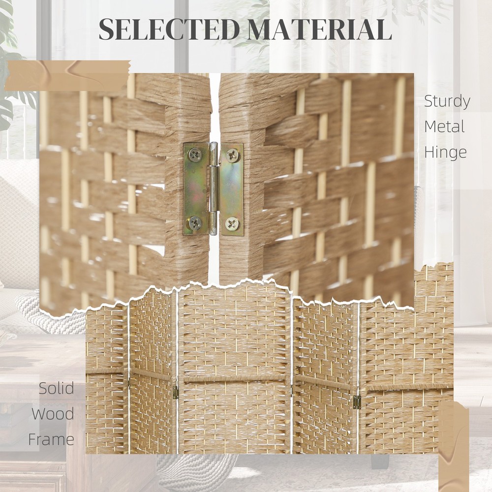 4 Panel Room Divider, Folding Screen, 5.6', Natural
