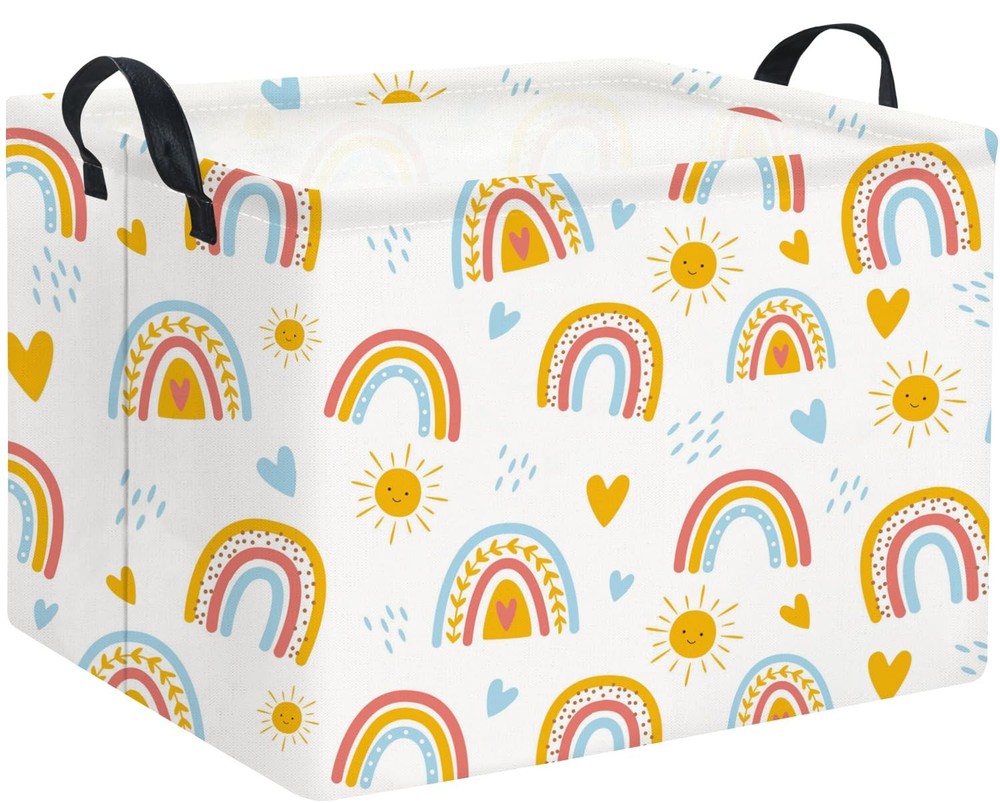 Rectangular Kids Storage Basket Cute Bin Organizer Shelf Room Decor Rainbow