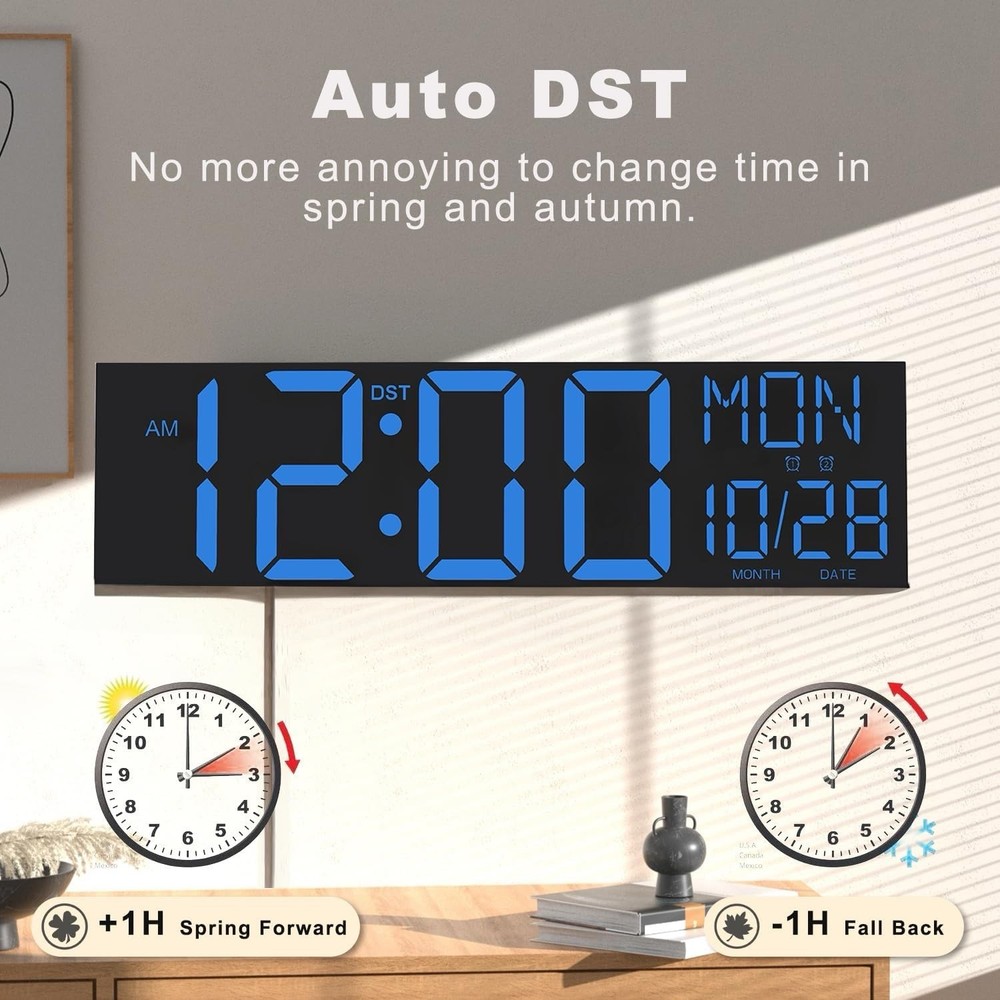 JALL 30" Large Digital Wall Mount Clock with Remote Control, Alarm