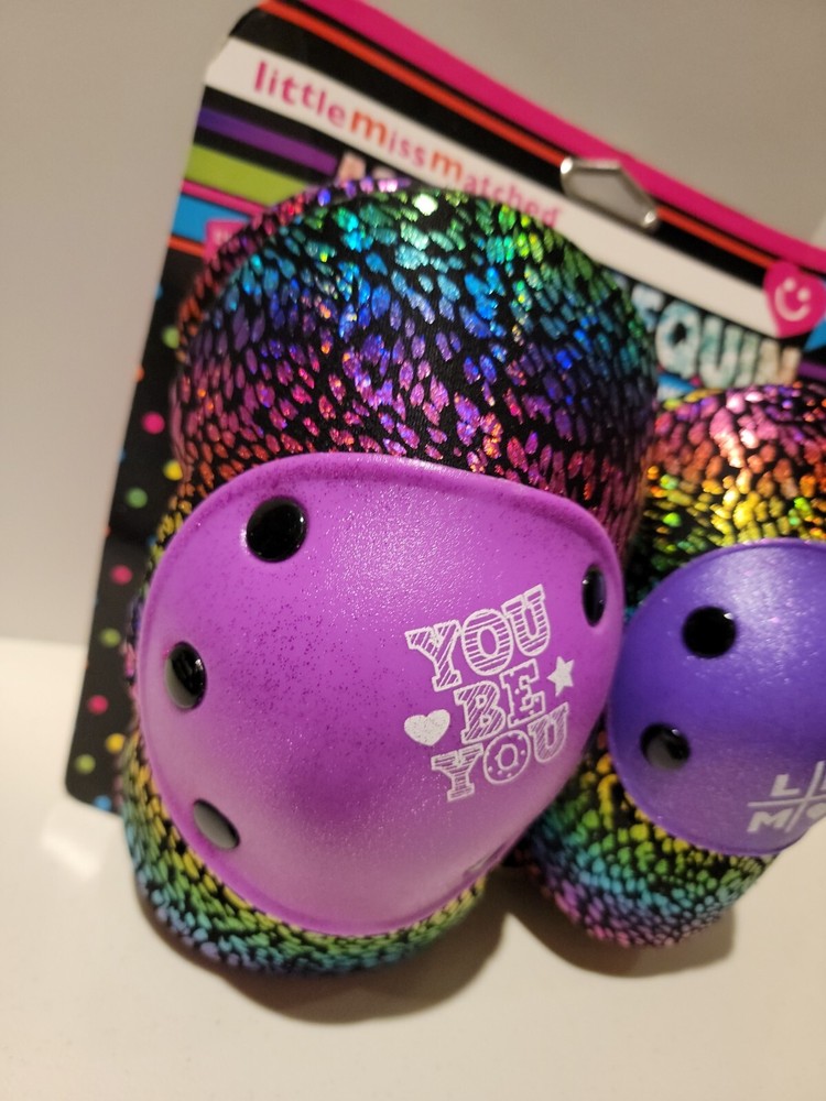 MAGIC Sequin Knee & Elbow Pads Set Hardshell Hook Loop Adjustable Straps 8+