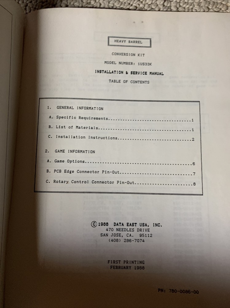 original Heavy Barrel Kit Data East Arcade Game manual