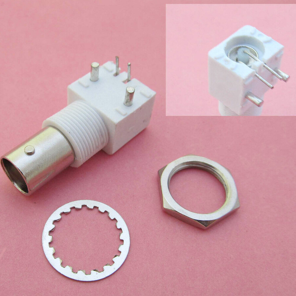 10pcs Board PCB Mount Right Angle BNC Female With Nut bulkhead Connector White