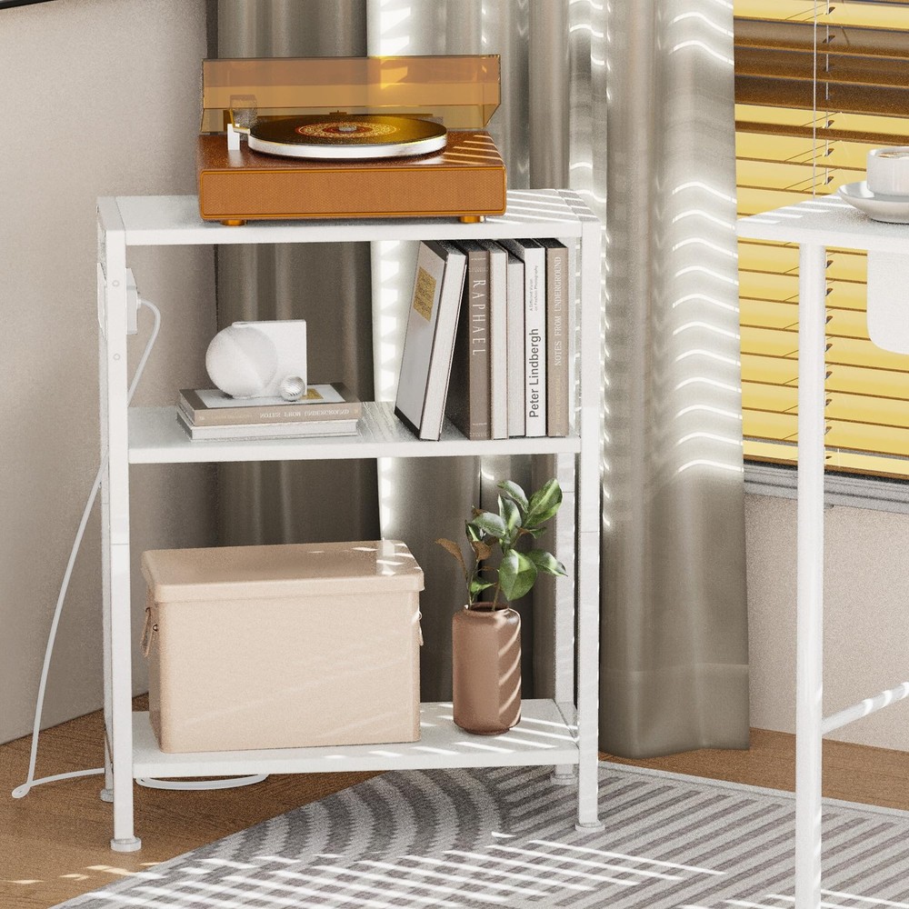 End Table Charging Station 3-Tier Side Table USB Type C 2 Outlets White