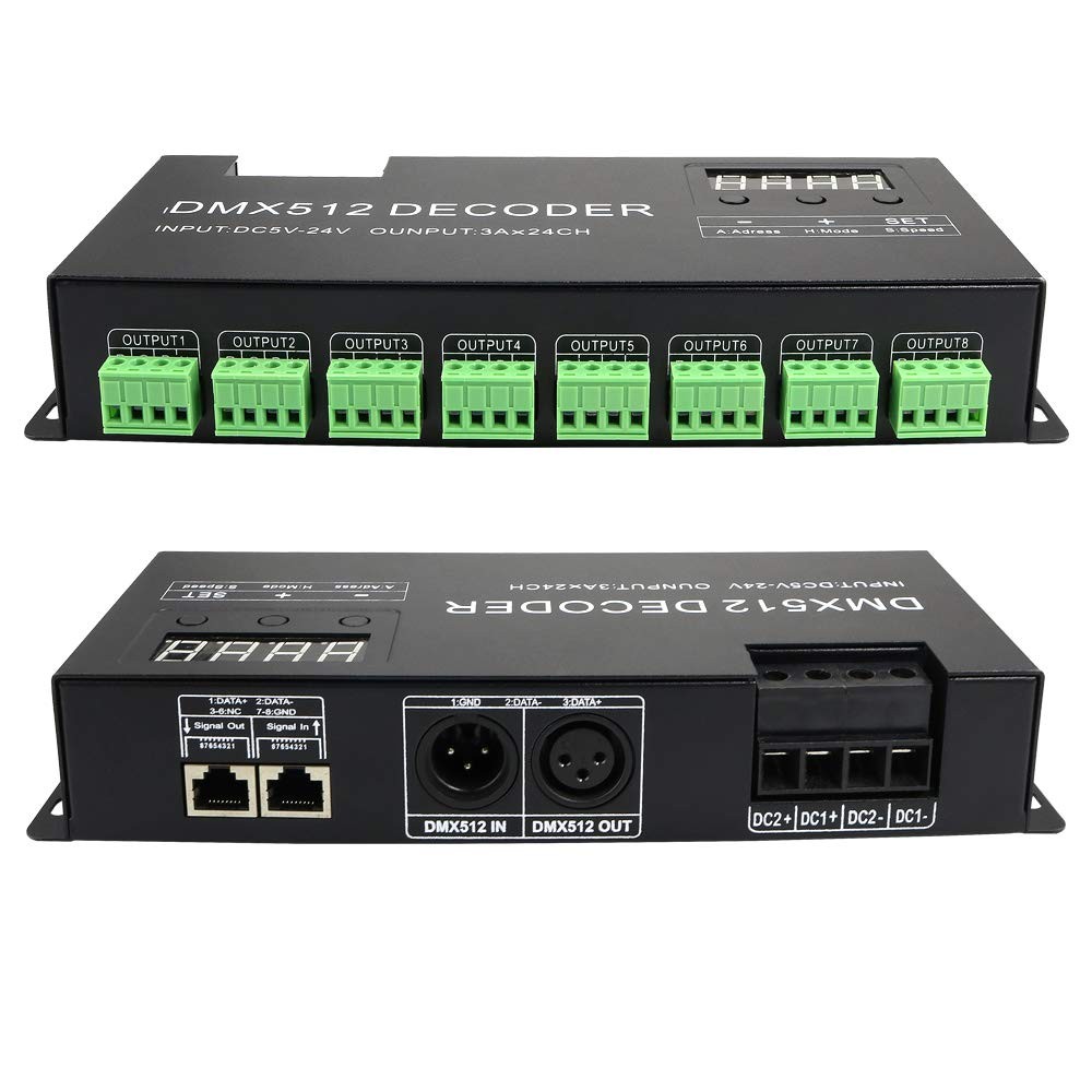 24 Channel DMX Decoder Controller with Digital Display DC5V-24V 3A/CH RGB DMX...