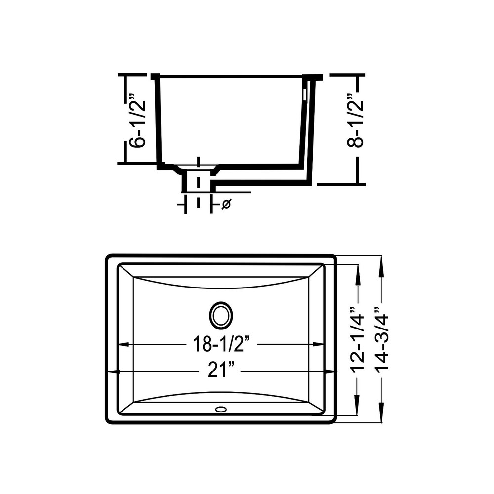 Trench Rectangular Undermount Bathroom Sink 20-7/8" X 14-5/8 X 8-3/8" White