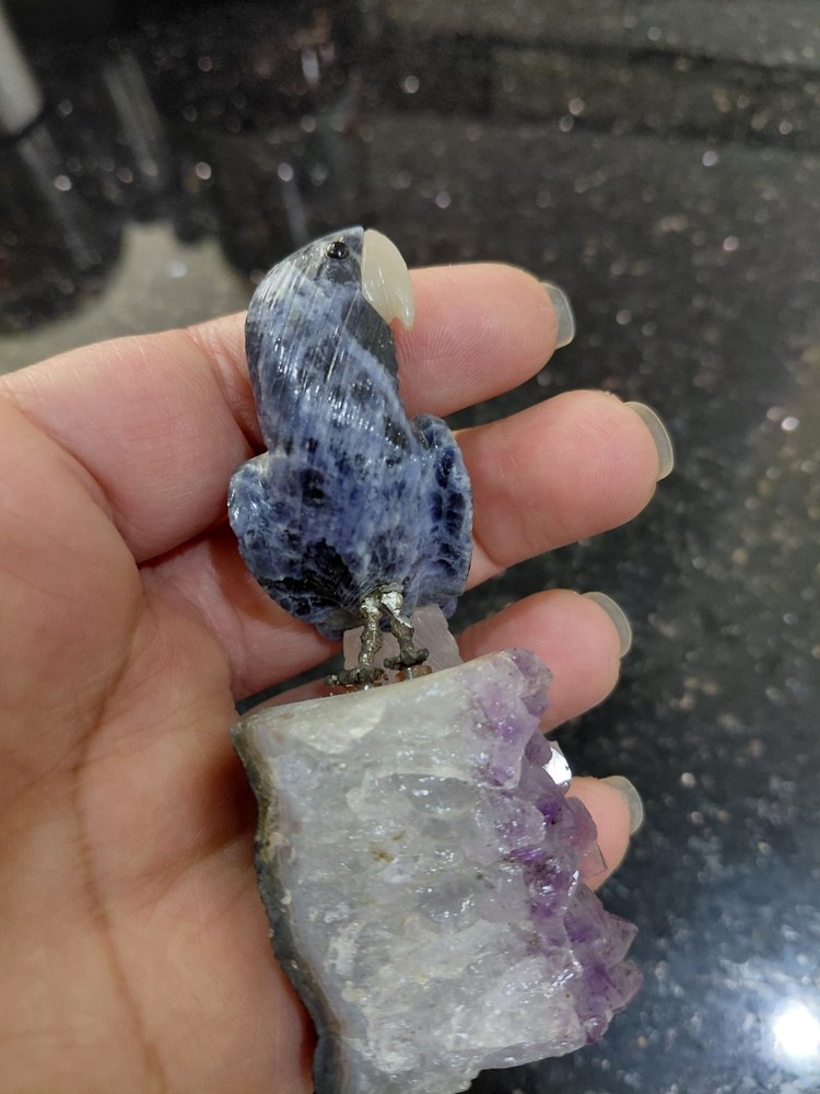 Beautiful Stone Bird on Amethyst Base