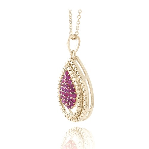 Gold Plated Two-Tone Lab Created Ruby Teardrop Pendant Necklace, 18"