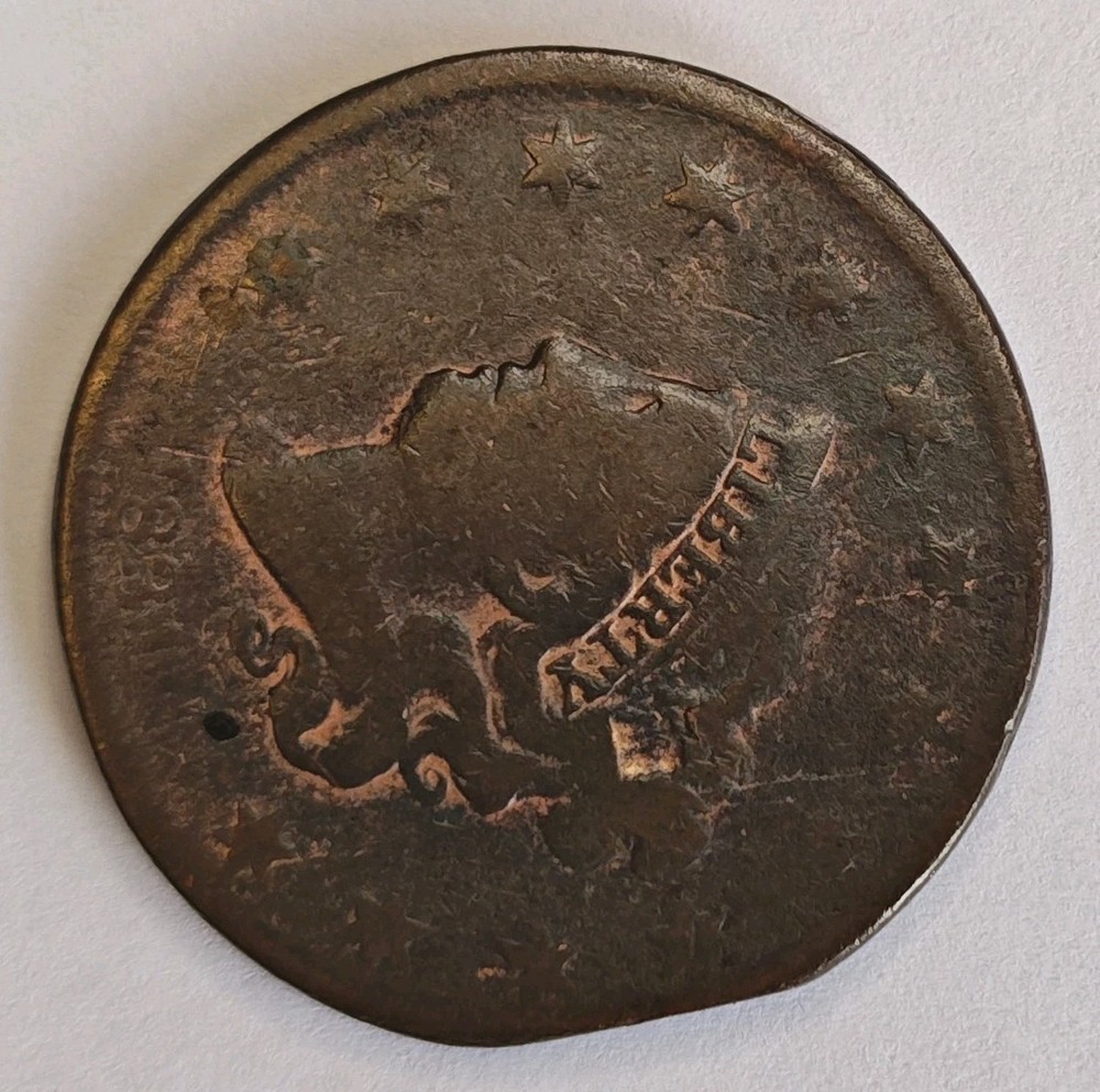 1831 Coronet Head Large Cent • Straight Clipped Planchet Error • AG/G