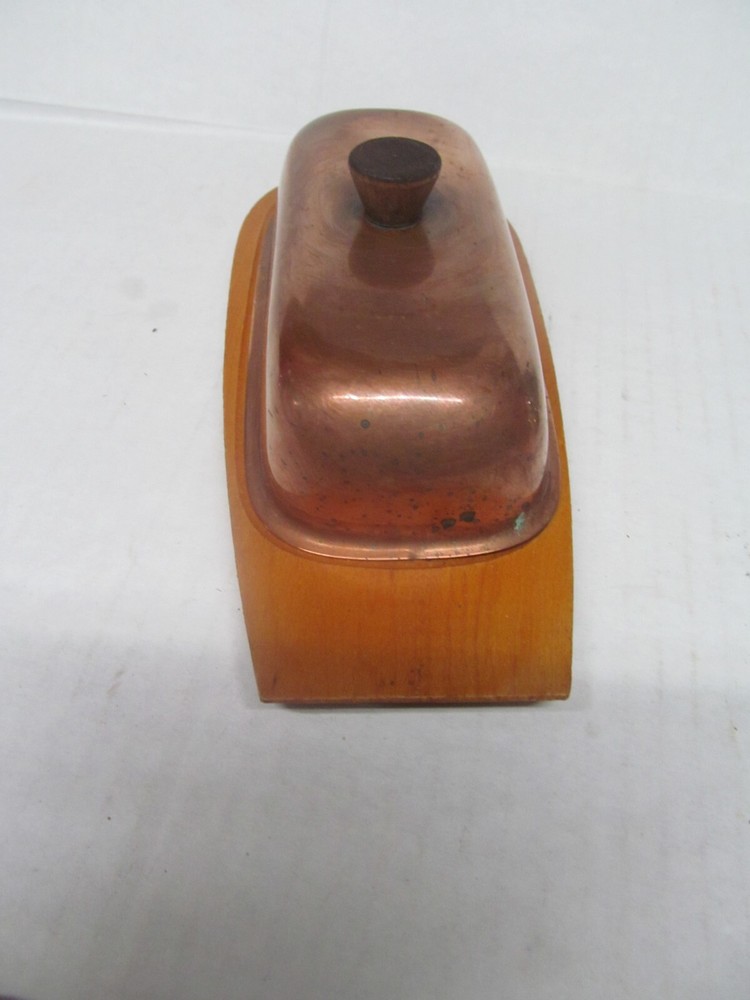 MCM Butter Dish - Copper plated & Wood -