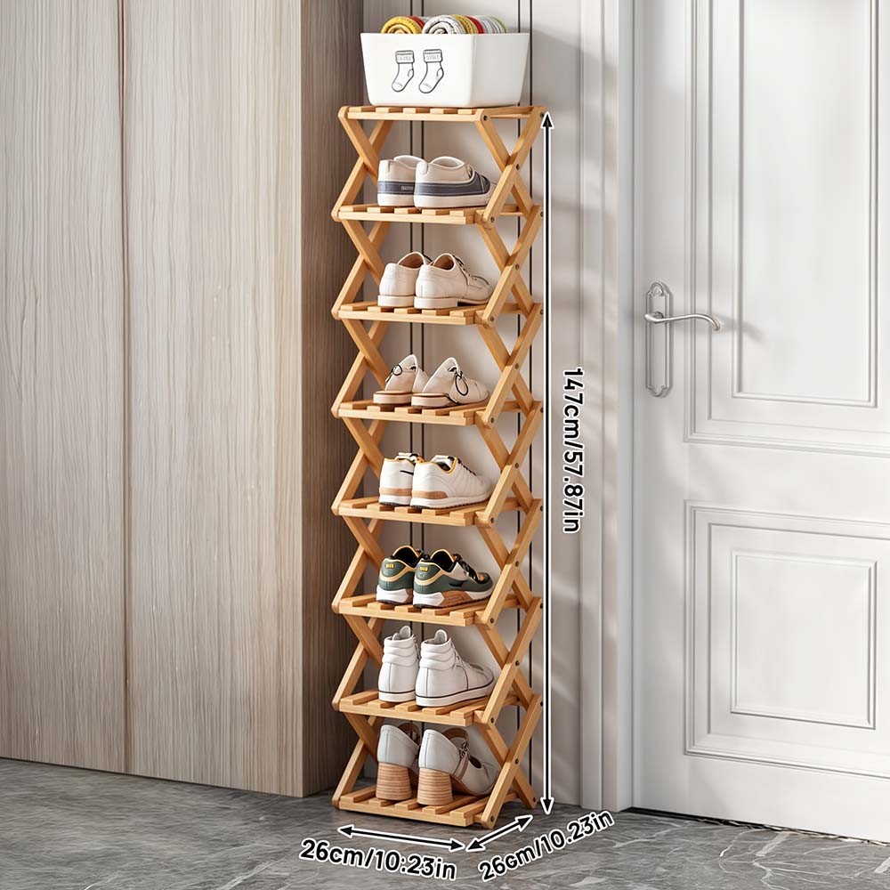 Adjustable Space-Saving Expandable Bamboo Shoe Rack fits Entryway Organization