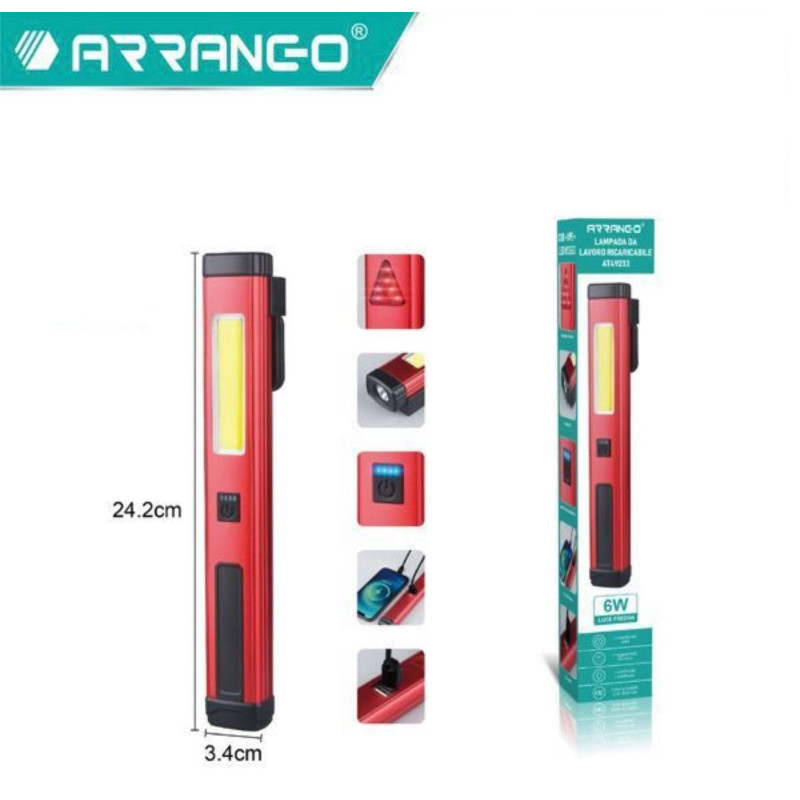 6W Rechargeable USB Type-C LED Work Flashlight Lamp White & Red Light Magnet
