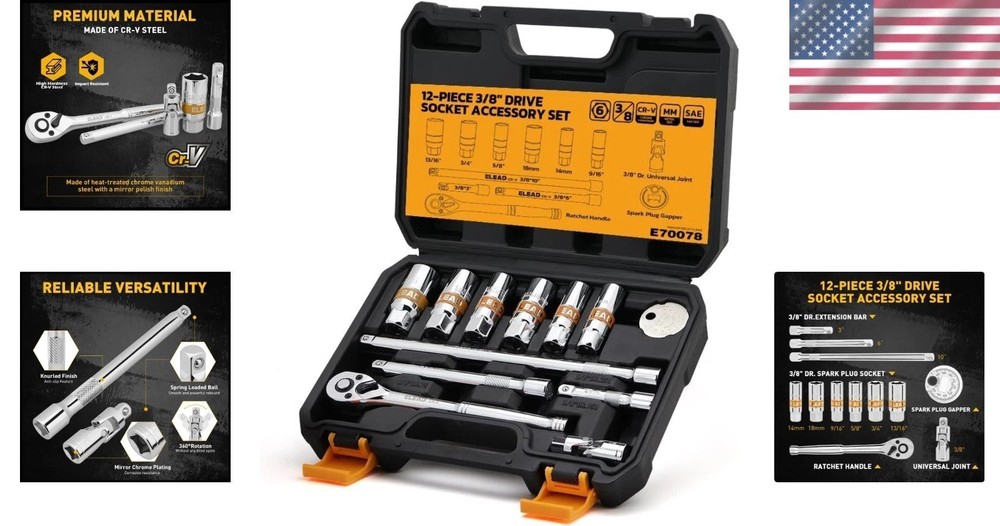 Efficient Spark Plug Socket Set - 12-Piece with Easy Identification & Storage