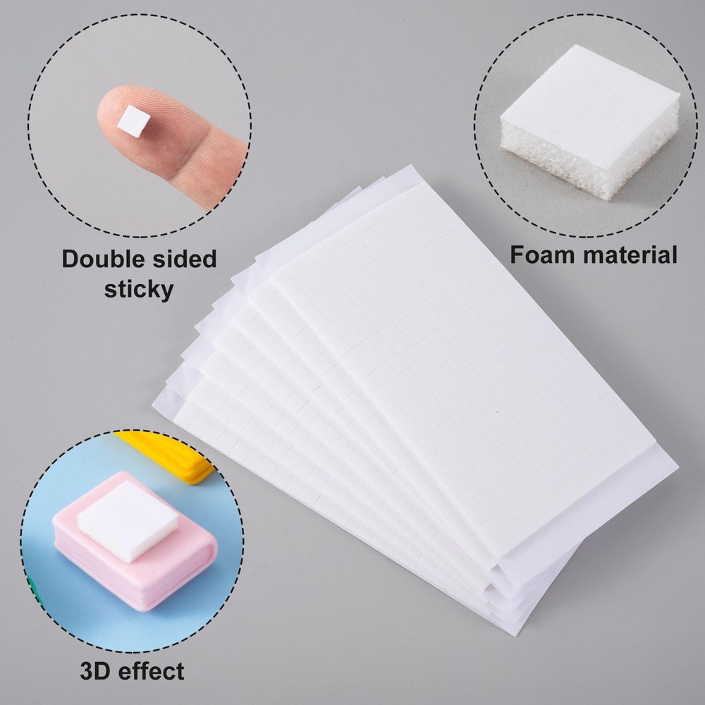 6 Sheets Double Sided Foam Squares, 990pcs, Arts Crafts, White