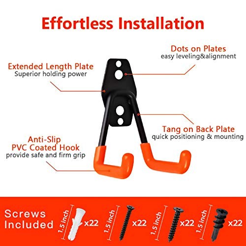 Garage Hooks, 12 Pack Wall Storage Hanger with 2 Extension 12 Pack Orange Hooks