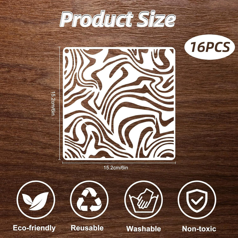16Pcs Geometric Stencils 6x6 Reusable Texture Bubble Dot Wave Stone Pattern DIY