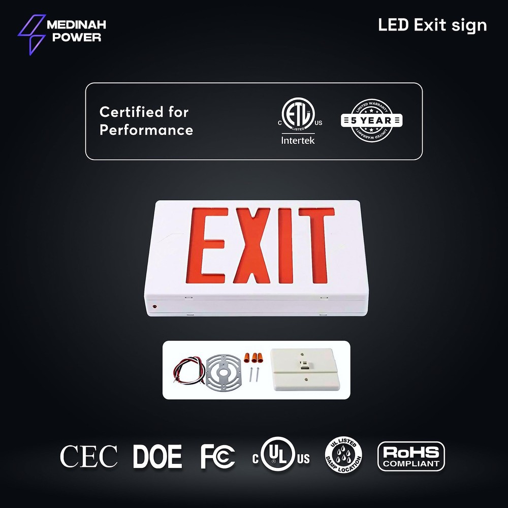 Medinah Power ES-C-S Led Emergency Exit Sign Led Exit Light White