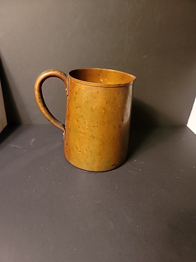 Antique Primitive 7" Tall Solid Copper Pitcher Sturdy Copper Handle Heavy
