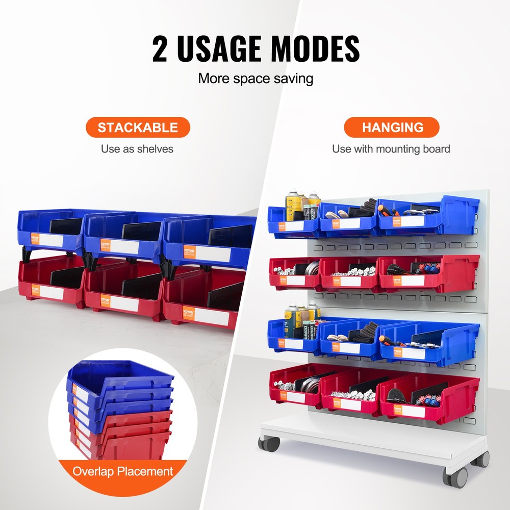 VEVOR Hanging Stackable Storage Bin Plastic Organizer Garage Box 6 PCS Blue/Red