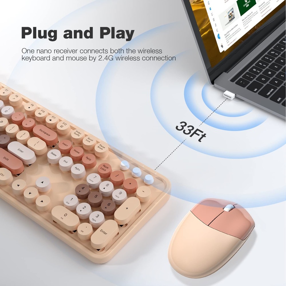 MOFII Wireless Computer Keyboard and Mouse Combo, Typewriter Full Size Keyboa...