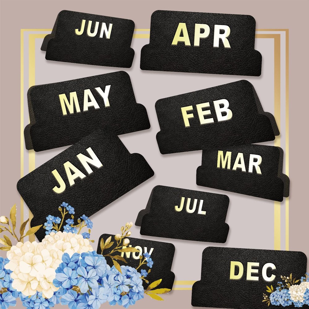 UPAFEXXI-Leather Monthly Tabs, 48 Pcs Planner Calendar Large, black