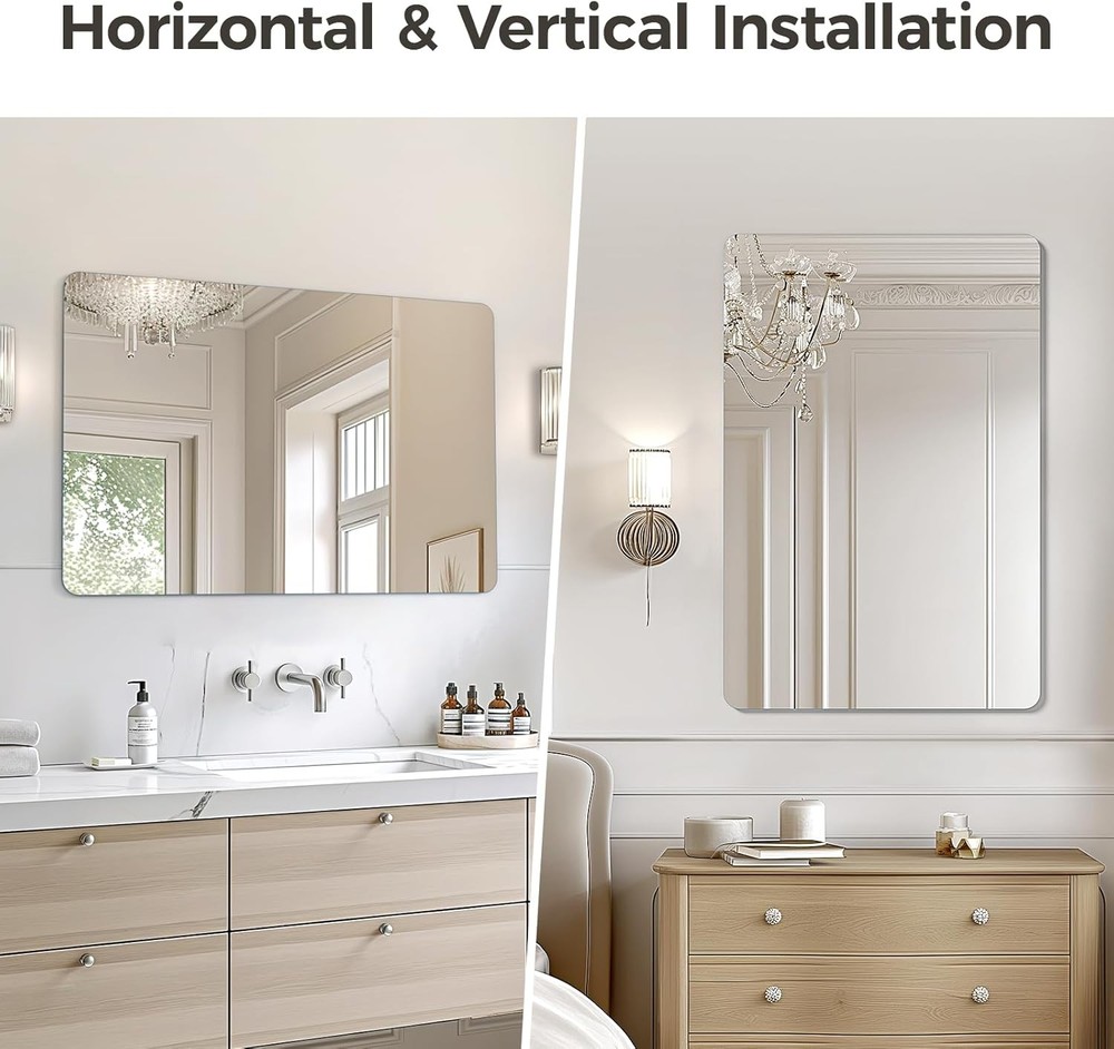 USHOWER 2-Pack Frameless Bathroom Mirror 24x36" Rectangular Wall Vanity Mirror