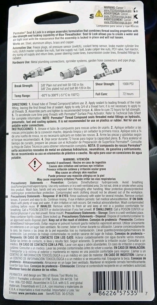 Permatex 57535 Seal + Lock Thread Compound - 1.18oz