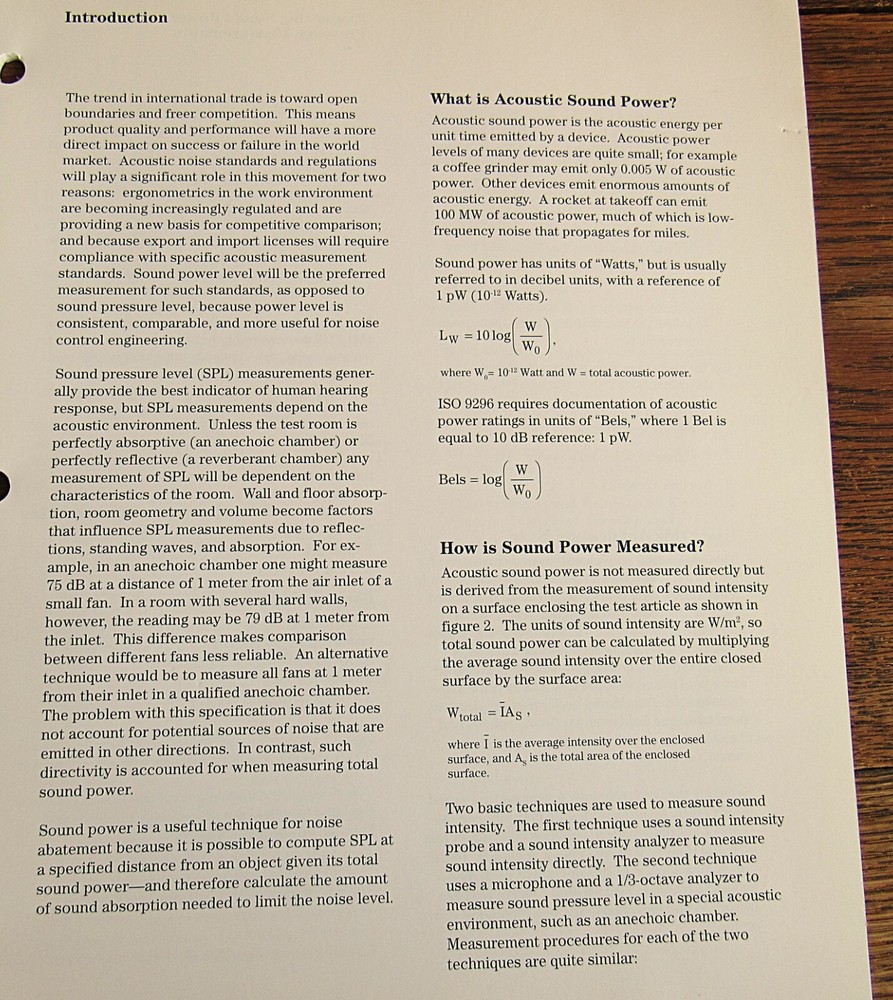 Sound Power Measurements Hewlett Packard Application Note 1230