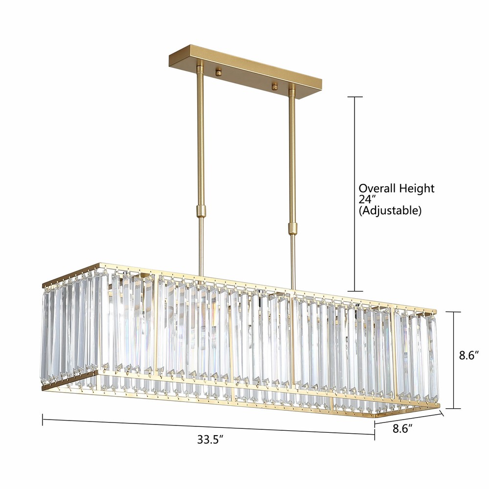 Modern Crystal Chandelier Rectangular Ceiling Light LED Living Room Pendant Gold