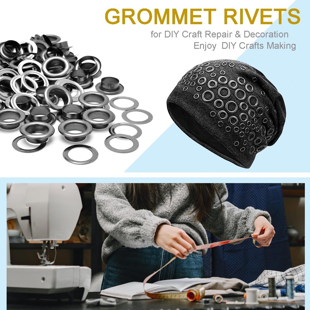 100 Sets 1/2" Black Grommet Eyelet Kit