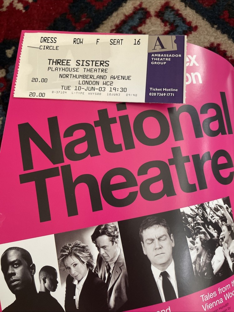 Original Programme Ticket Three Sisters Christopher Hampton Michael Blakemore FH