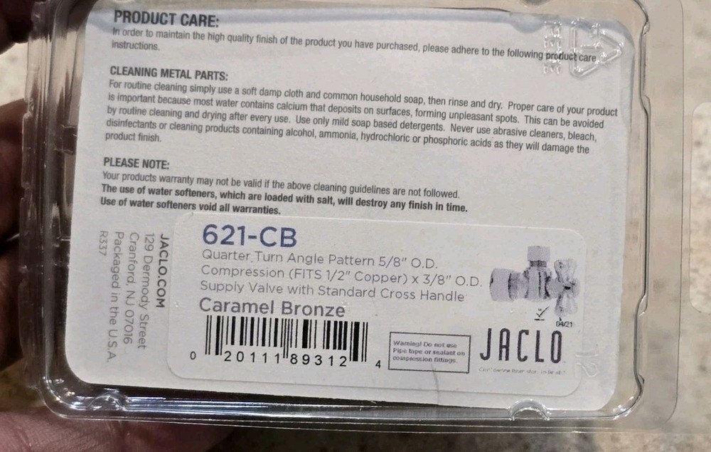 Jaclo 621-CB Angular Valve 621 Caramel Bronze NEW