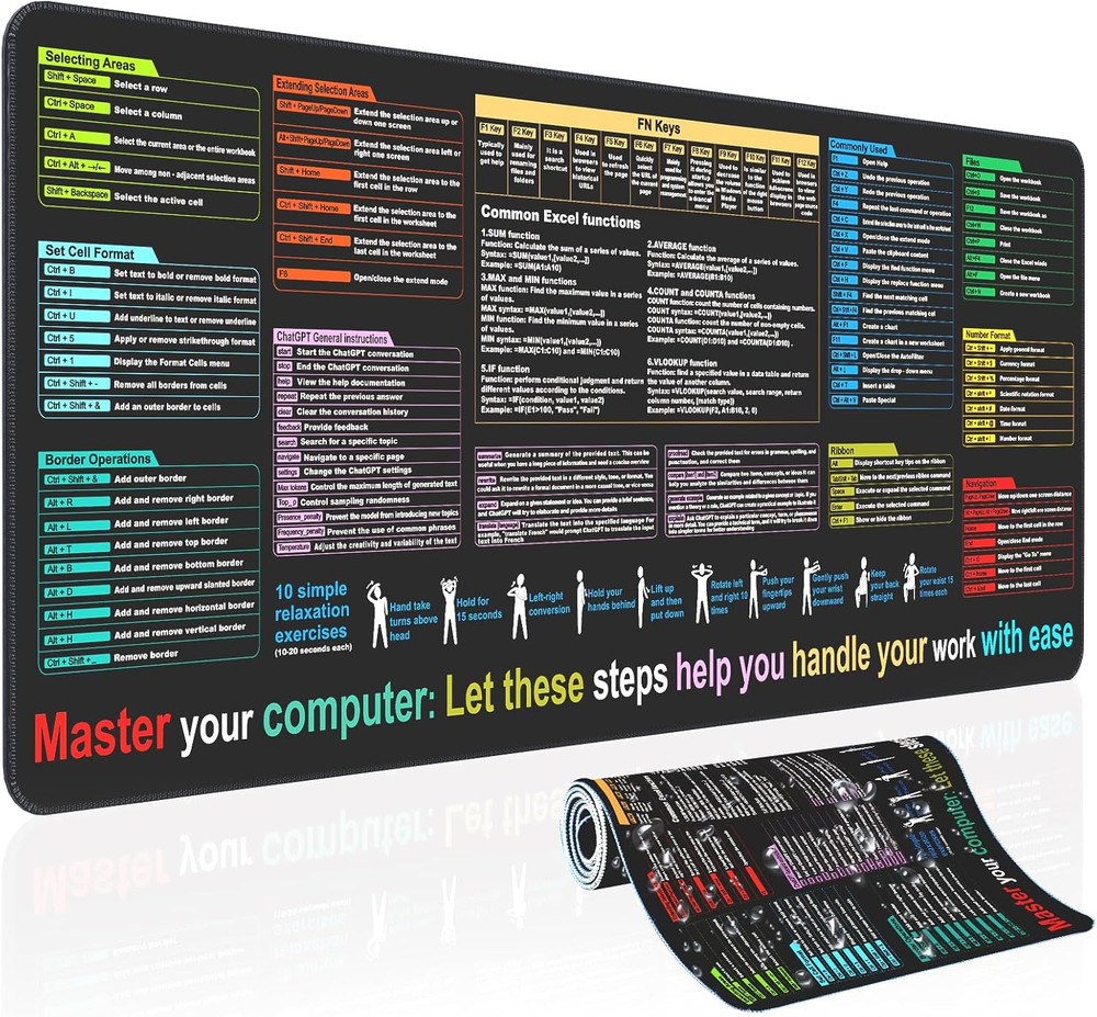 Excel Cheat Sheet Desk Pad—Contains 9 Major Excel Function Modules|Large XL Size