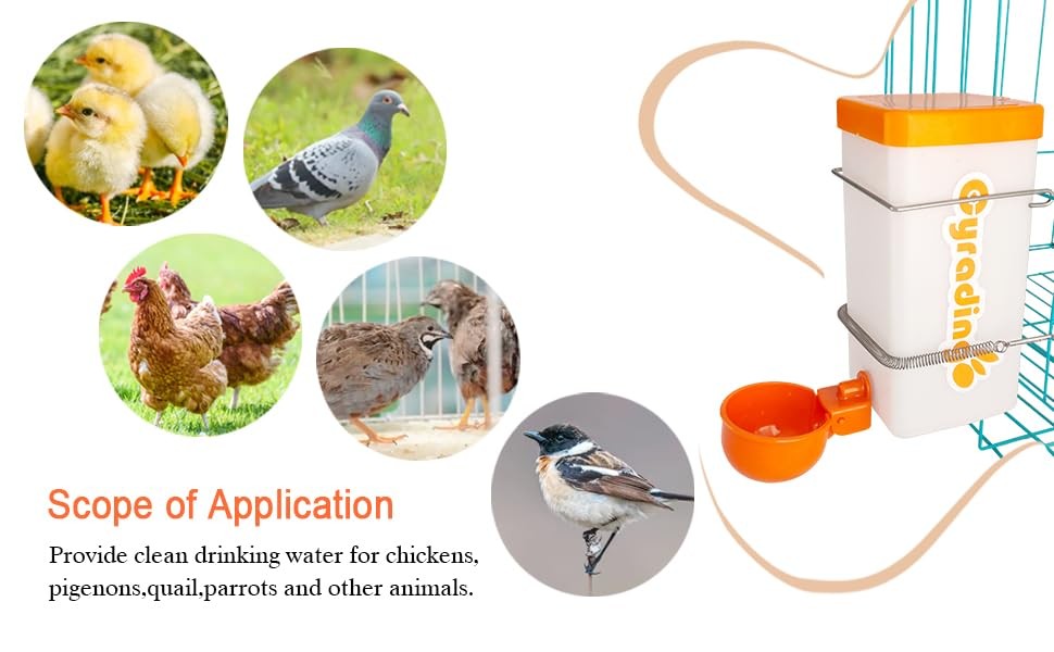 Automatic Waterer System Chick Drinker Cups 1L Hanging Automatic Fill Poultry...