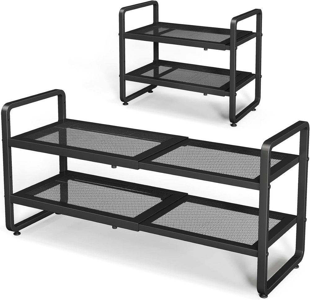 2 Tier Adjustable Metal Shoe Shelf Black
