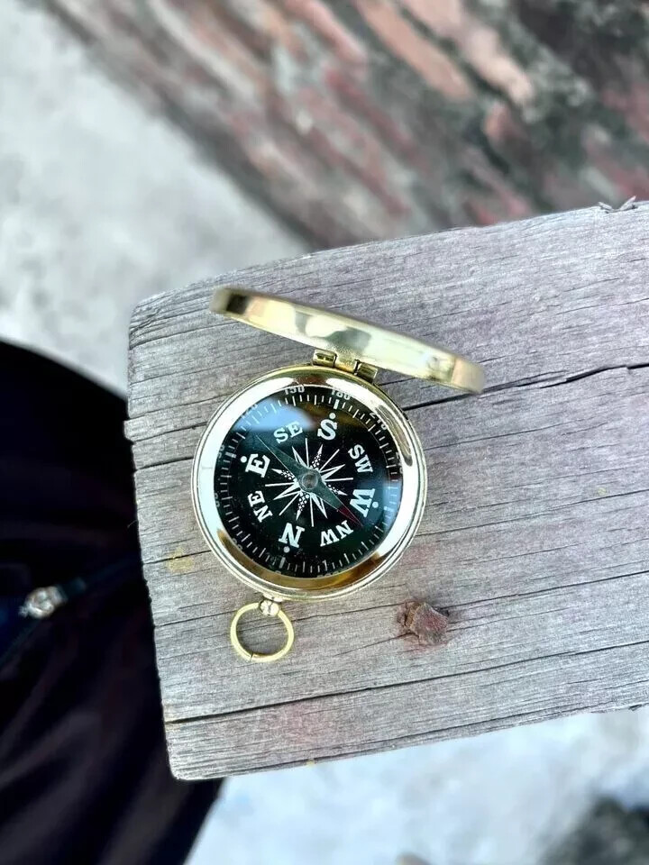 Golden Finish Compass Brass Lid Pocket Compass Gift