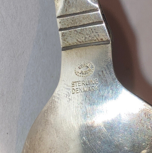 Vintage Sterling Silver Georg Jensen Hammered Continental Tea Caddy Sugar Spoon