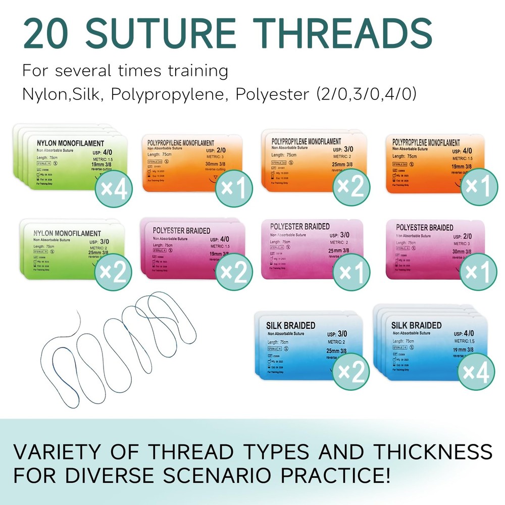Suture Practice Complete Kit for Students (30 Pieces) Include Reusable Upgrad...