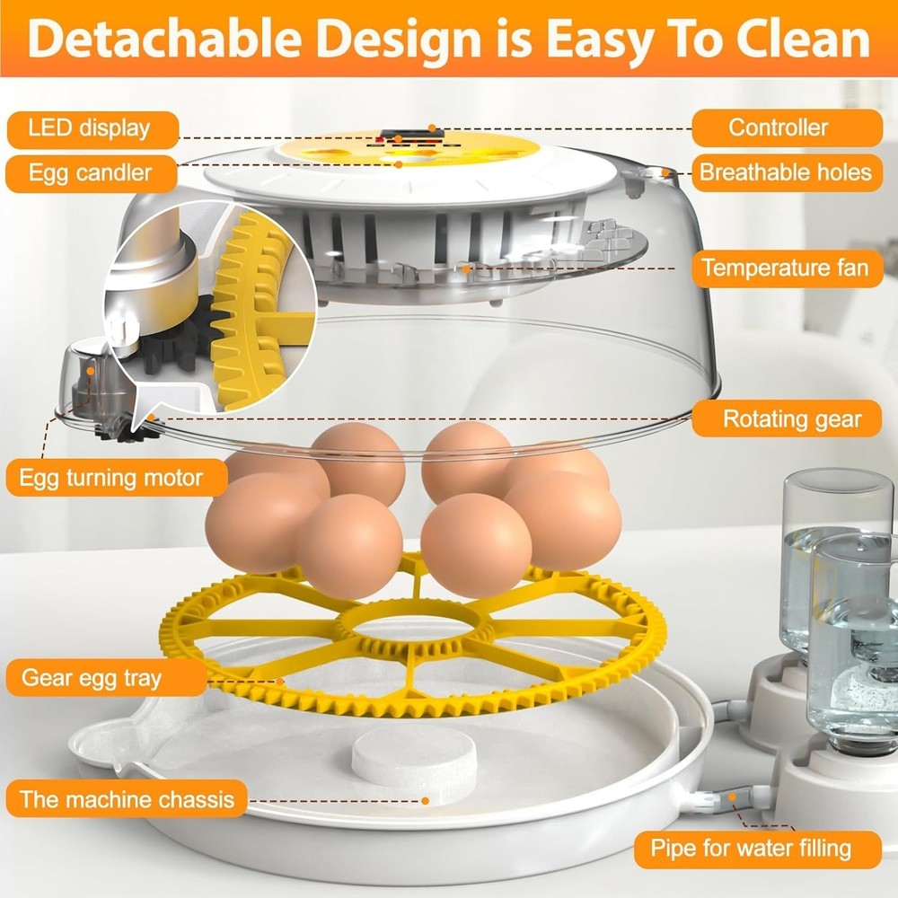 Egg Incubators for Hatching Eggs with Automatic Egg Turner, 8 Incubator for C...