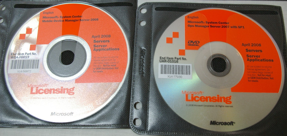 Microsoft Volume Licensing Ops System Manager 2007 SQL Server 2007 MDM 2008 DVDs
