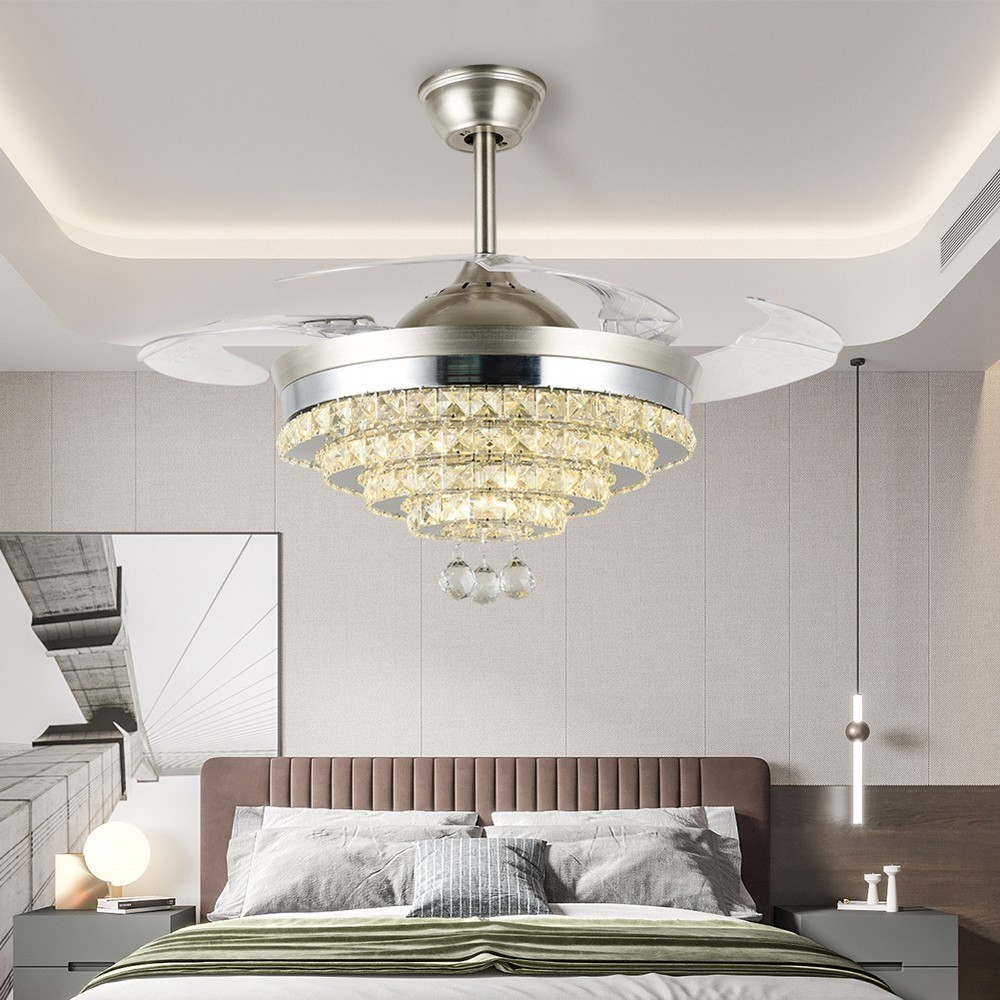 42'' Silver Crystal Ceiling Fan with LED Lights