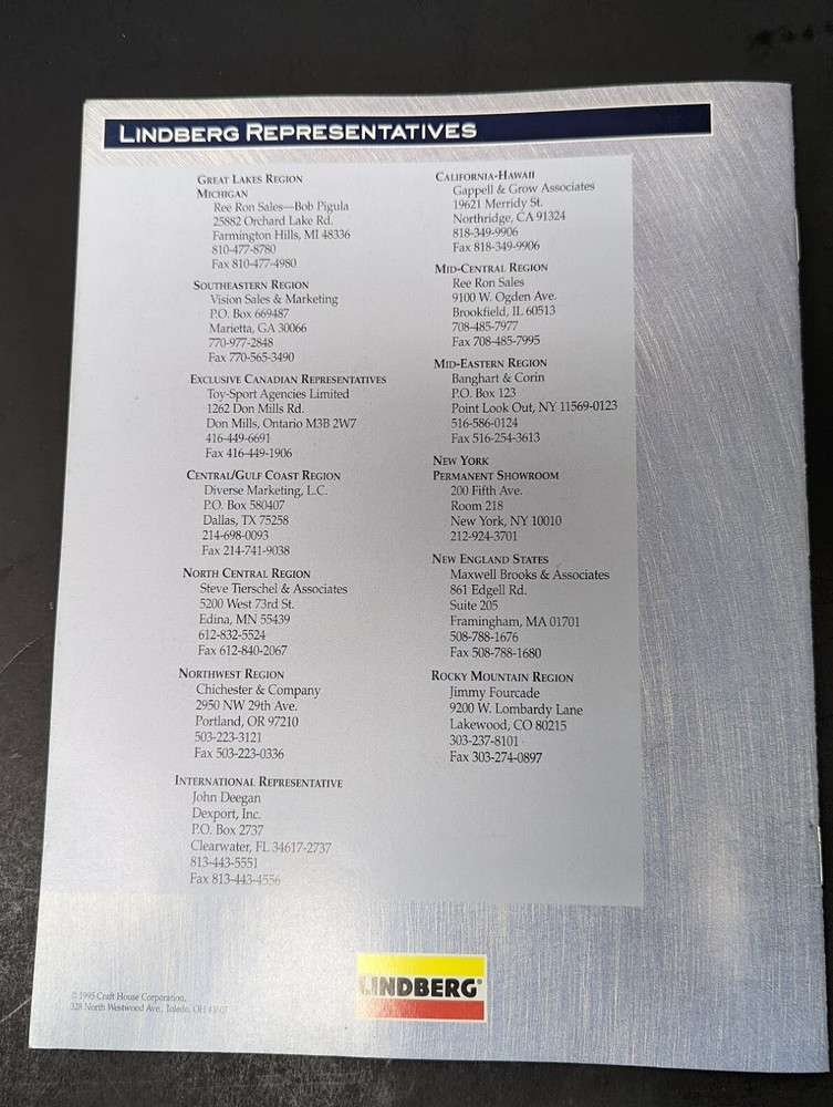 1995 LINDBERG MODELS CATALOG CATALOG *VG-COND*