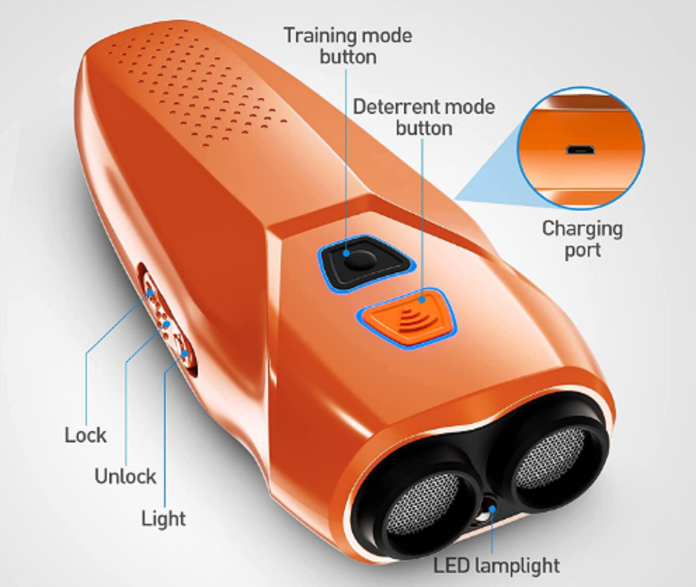 Dual Sensor Anti Barking Device with Training/Deterrent Modes 25 FT Range & LED