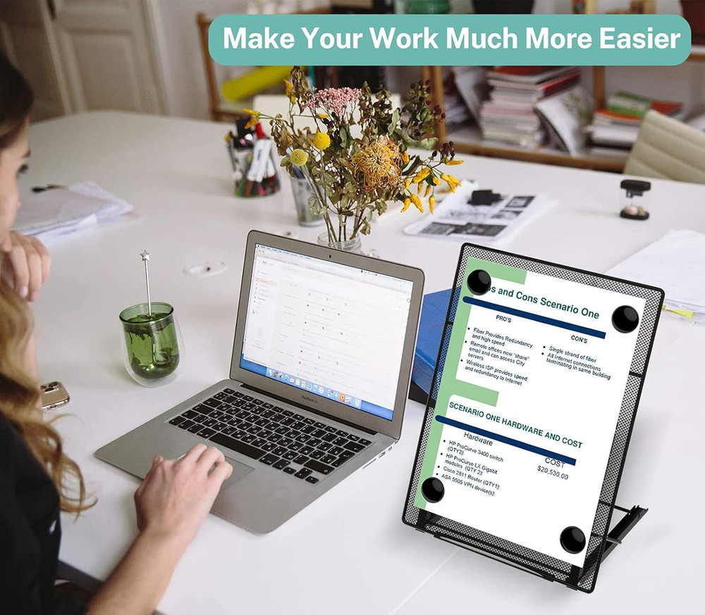 Foldable Metal Mesh Document Holder Stand for Desk Black Adjustable Angles