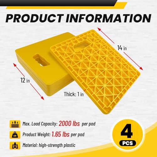 Large RV Jack Stabilizer Pads,Sinking Resistant Stackable Yellow 14"x12"